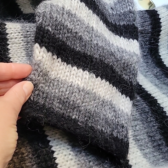 WOOL oversized striped Italian Handknit sweater dress tunic Long sleeves funnel - Picture 6 of 17